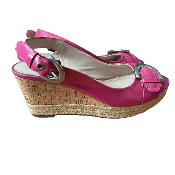 Franco Sarto Patent Leather Peep Toe Slingback Wedges size 6 - Picture 1 of 9